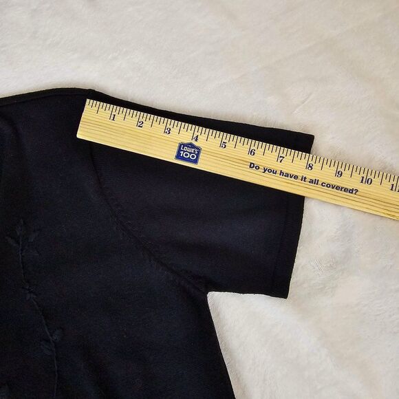 Vintage Emma James Short Sleeved Embroidered Black Sweater Size M - Picture 12 of 12